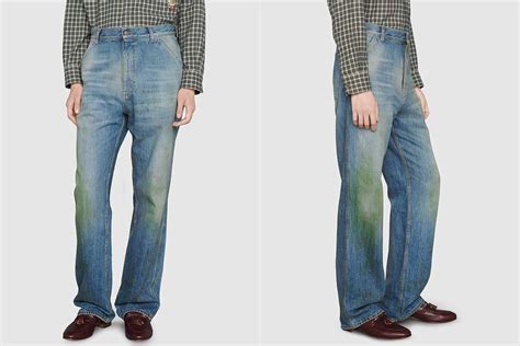 gucci pants grass stain|Gucci Debuts $1,200 Jeans Designed with Grass Stains Around .